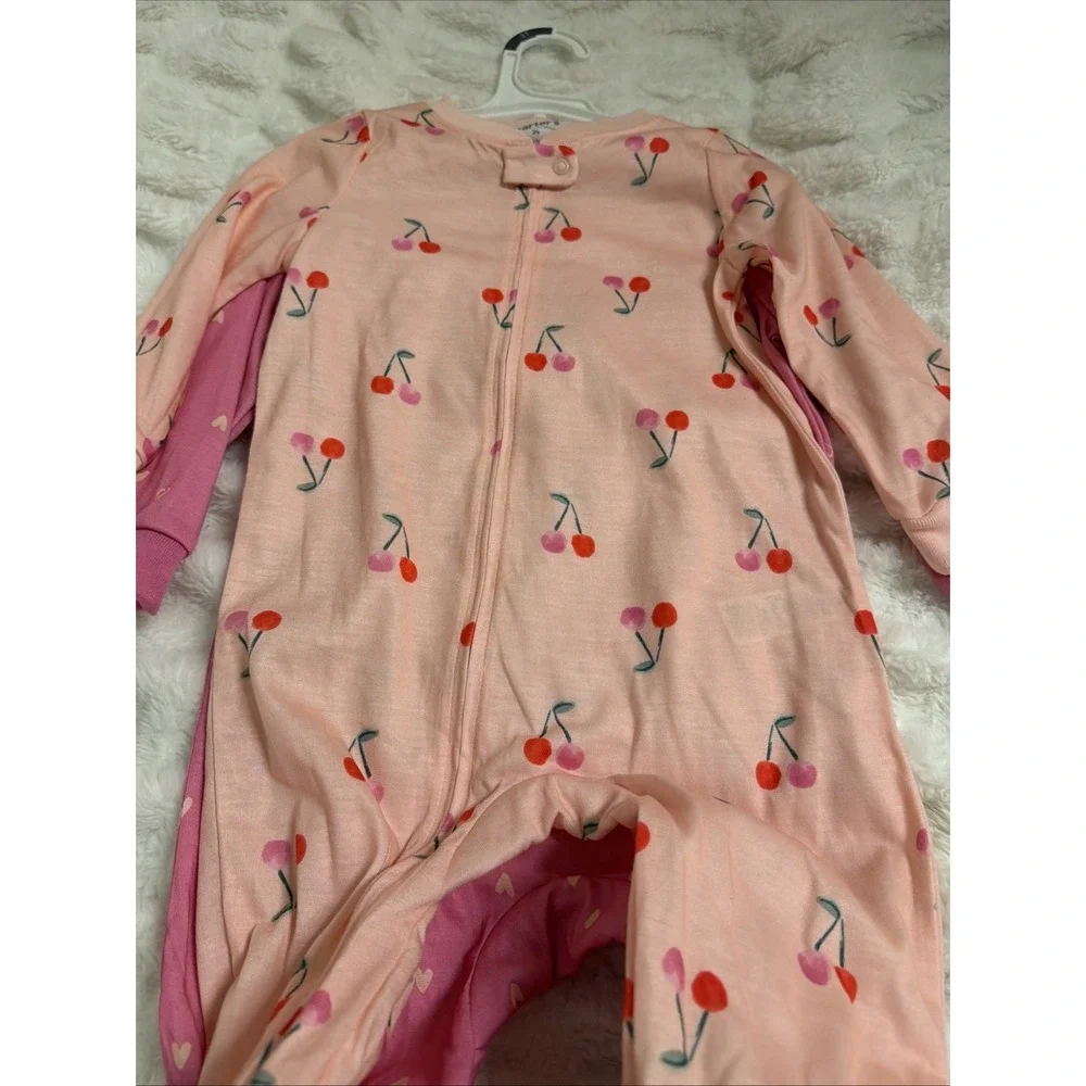 Toddler Girls' Carter's 2-Pack Pink Heart & Cherry Footie Pajamas Size 2T NWT